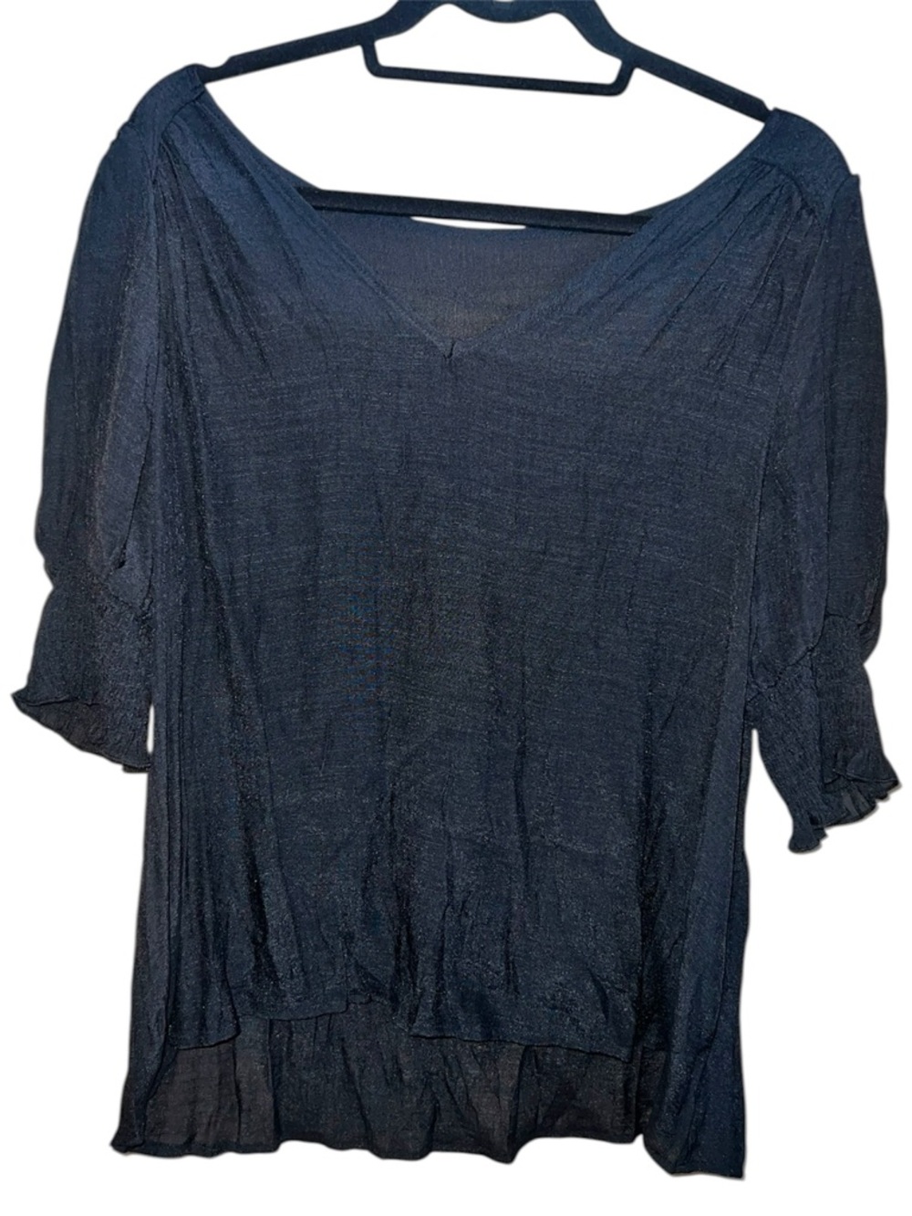 𝐒𝐇𝐄𝐈𝐍 𝐂𝐔𝐑𝐕𝐄 | BLACK SHEER V-NECK TOP - Picture 6 of 6
